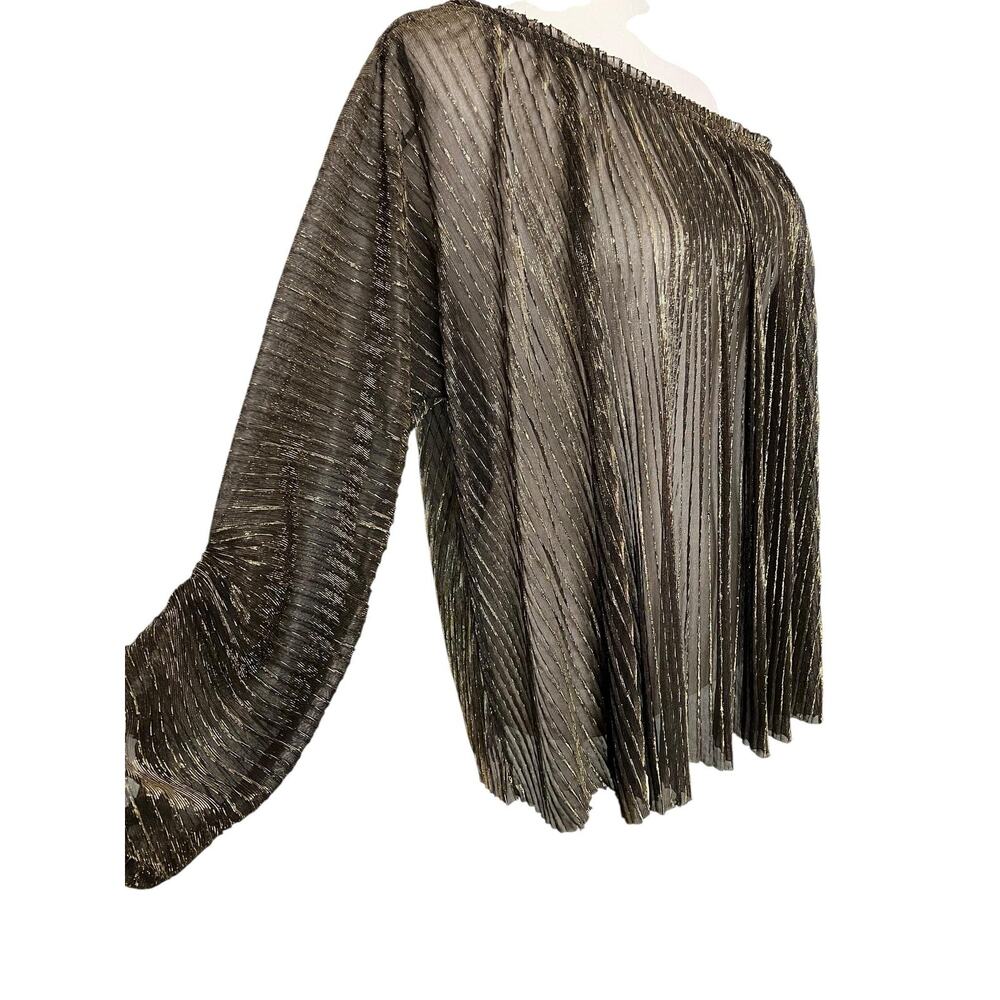 MM Couture By Miss Me One Shoulder Blouse XL XXL Gold Metallic Pleated Sheer - Picture 3 of 9